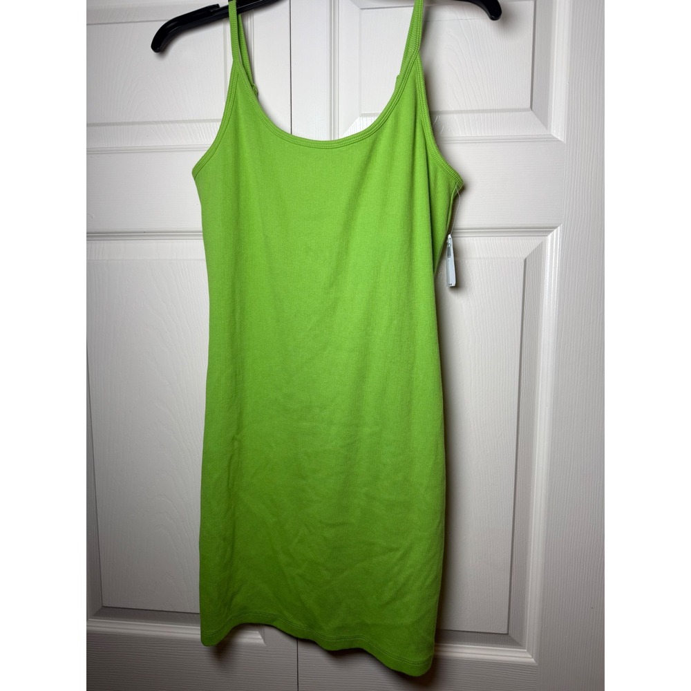 Old Navy Womens Lime Green Ribbed Bodycon Mini Dress Adjustable Straps Large NWT